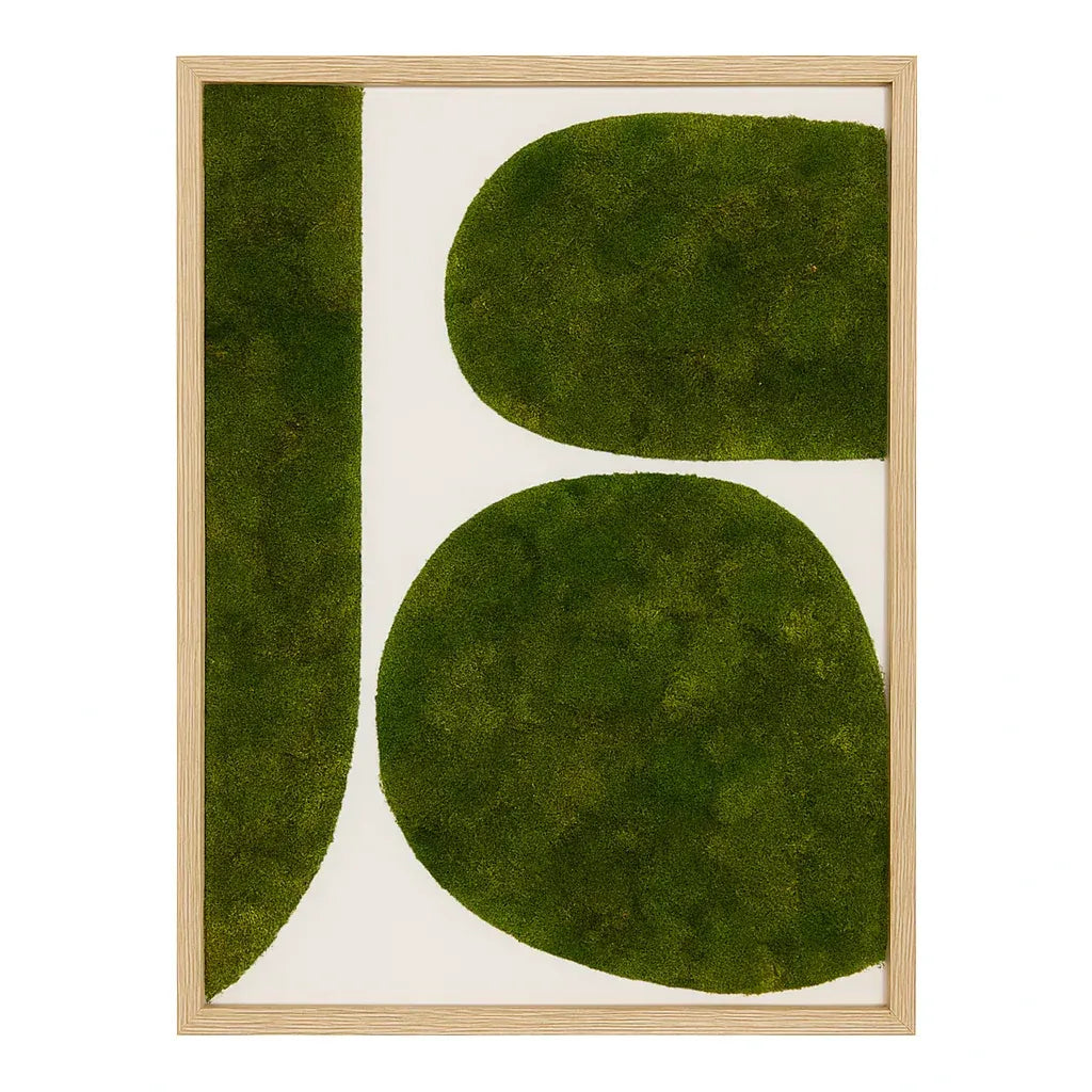 Preserved mood moss wall art featuring striking contrasts on green preserved mood moss,