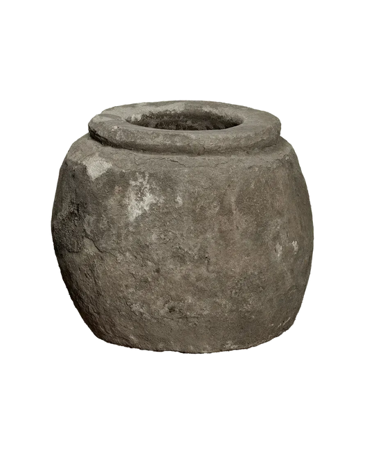 Rustic limestone planter pot, round with textured grey surface, Trendy Gardener decor