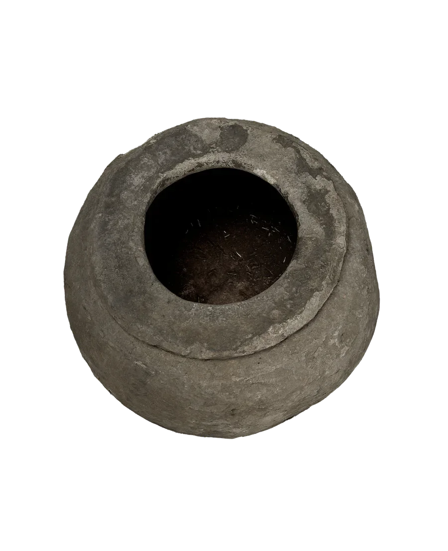 Top view of round limestone planter pot, biophilic decor by Trendy Gardener