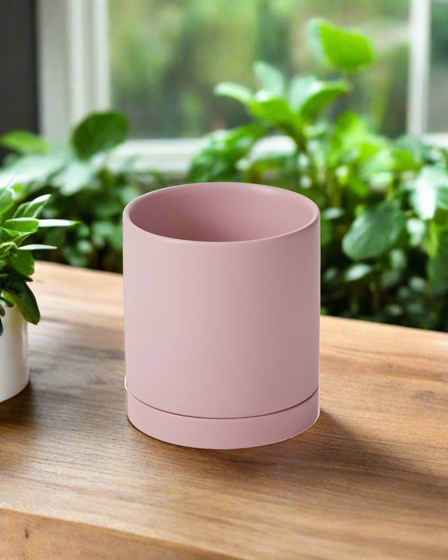 Lilac Romey pot, adding a splash of subtle color to Des Moines, Iowa interiors with its unique design, great for both flowering and foliage plants