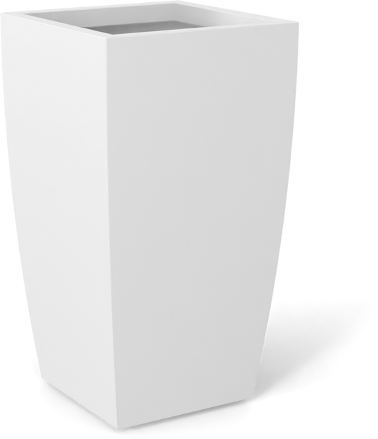 Toulan Tall Tapered Square Fiberglass Planter in Matte Bright White