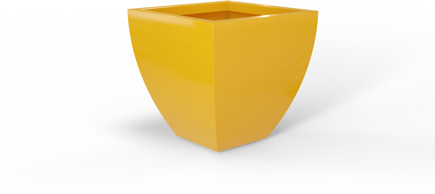 Lima Tapered Square Fiberglass Planter in Gloss Saffron