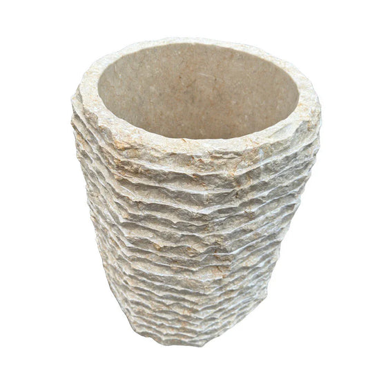 Handcrafted medium marble planter shown from an angled view