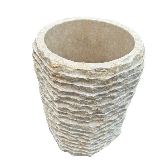 Handcrafted medium marble planter shown from an angled view