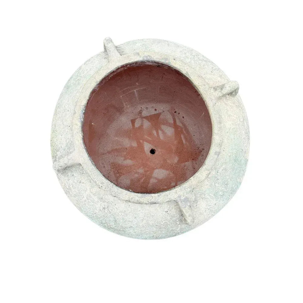 Monumental size Vietnamese 4-handle round terracotta planter for statement outdoor styling