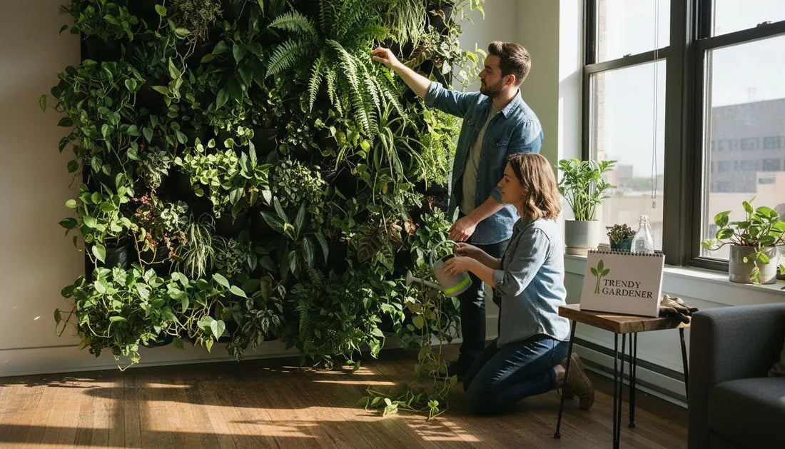 Urban apartment with vibrant plant wall installation