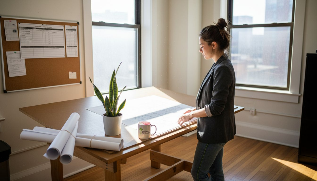 Architect reviewing plant care in office design