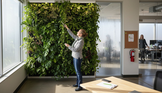 Indoor living wall in Iowa office with manager