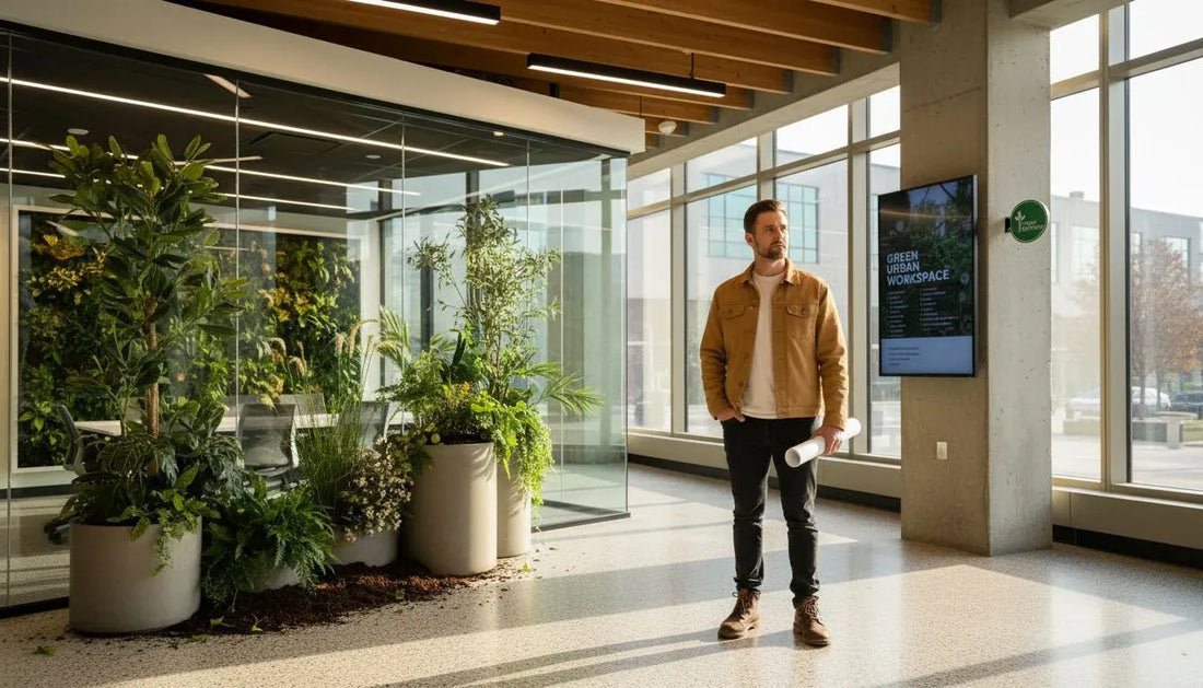 Architect with indoor plants in sustainable office