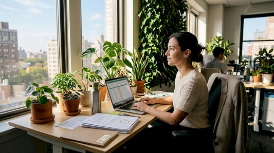 Iowa office worker with greenery at desk