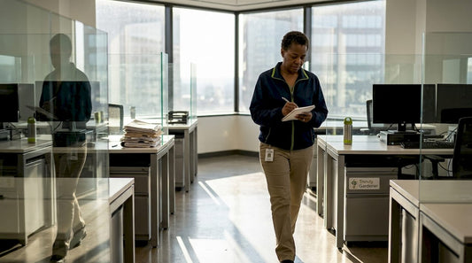 Facility manager assessing office for plantscaping
