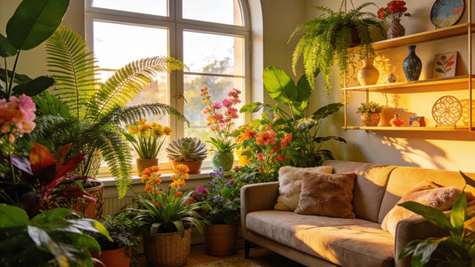 Vibrant indoor plant arrangement featuring diverse houseplants integrated with stylish home decor