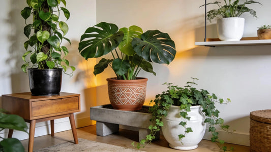 Indoor plants in decorative ceramic and metal vessels enhancing a cozy living space in Des Moines