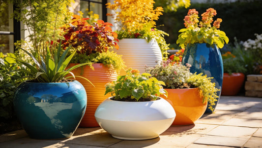 Custom plant solutions with diverse species in decorative containers enhancing outdoor spaces