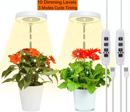 Grow Light for Indoor Plants Growing,Full Spectrum Halo Plant Lamp for Seedlings Succulents Small Mini Plants, 3 Colors Spectrum Changeable & Auto on off Timer 3/9/12Hrs (2 Pack)