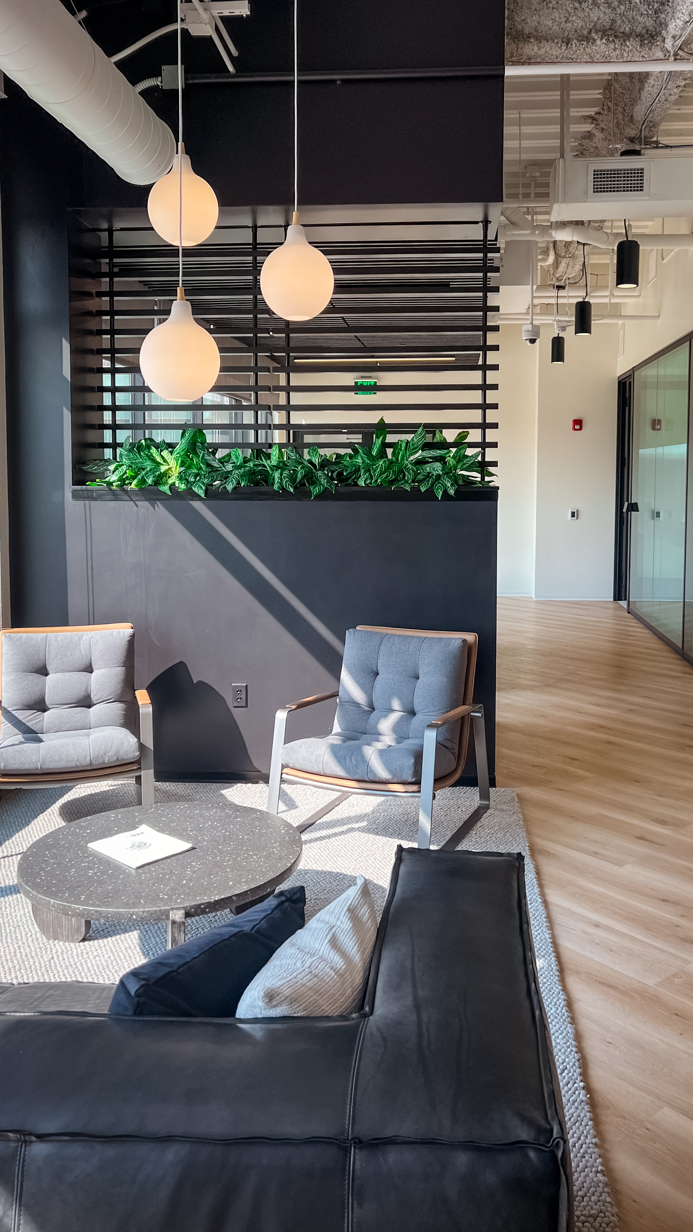 Commercial Office Plant Design by Trendy Gardener at CBRE's West Des Moines, Iowa location, featuring custom biophilic design and ongoing indoor plant maintenance services including office plant watering, pruning, and pest management for a vibrant and professional workplace environment.