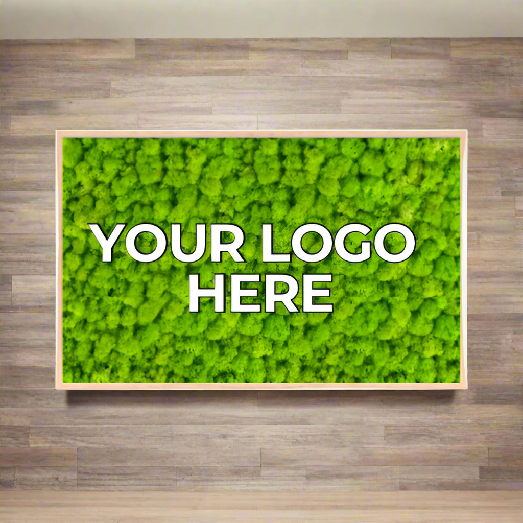 Trendy Gardener's custom made by hand business logo for a client featuring mood moss, cushion moss, cloud moss, ball moss, pole moss in a downtown office space.