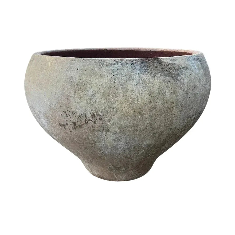 Large Vietnamese distressed terra cotta planter, 28-inch round, textured patina