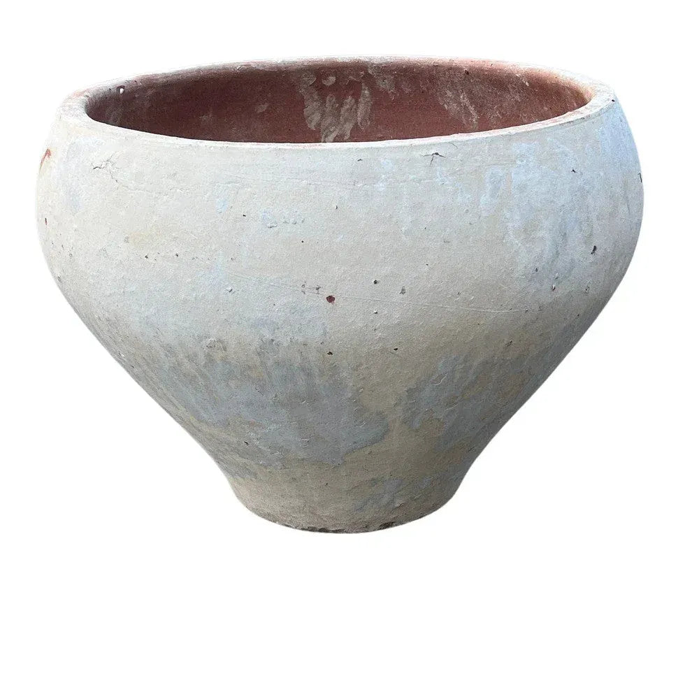 Medium Vietnamese terra cotta planter, distressed finish, 18-inch round