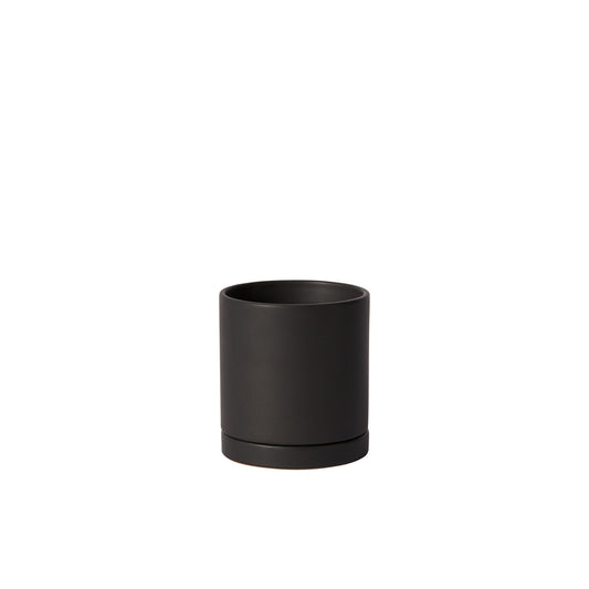 Modern Ceramic Drainage Pot with Saucer in Black