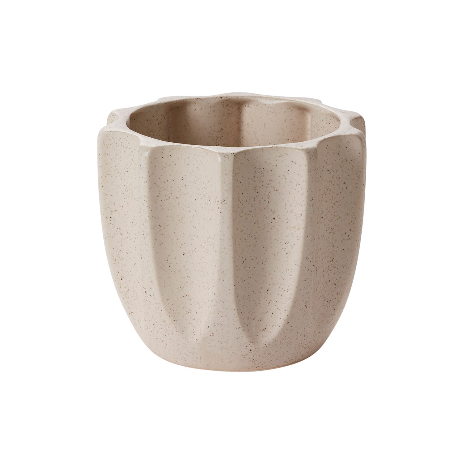 Modern Off-white ceramic pot with a ribbed texture, perfect for small indoor plants.