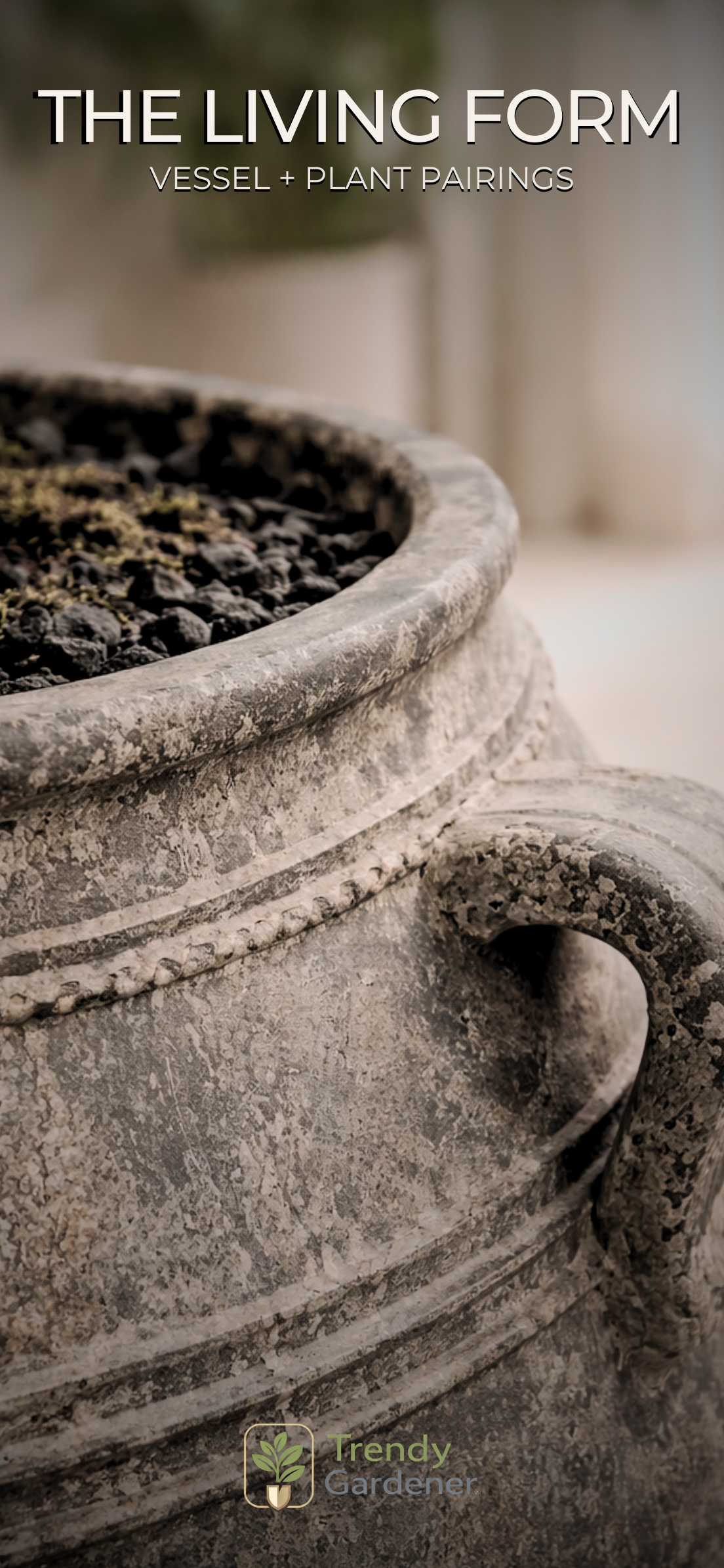 Catalog cover showing a detailed close up of a dark clay planter