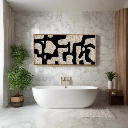 Vantablack a custom luxury preserved moss wall featuring rich, deep black moss textures in a sleek, modern pattern. Handmade in Des Moines, Iowa for designer interiors, the wall creates a striking visual impact while offering a zero-maintenance, biophilic design solution.