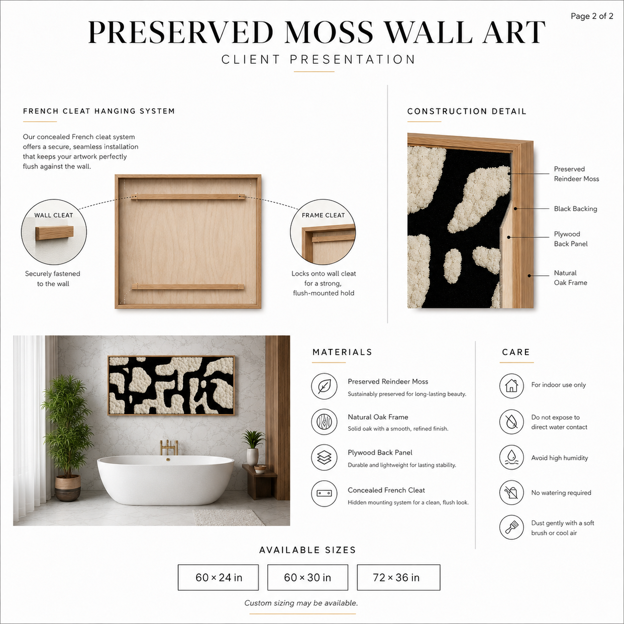 Greater Des Moines preserved moss wall art design for a luxury home in Waukee featuring preserved reindeer moss and a solid oak frame designed and installed by Trendy Gardener
