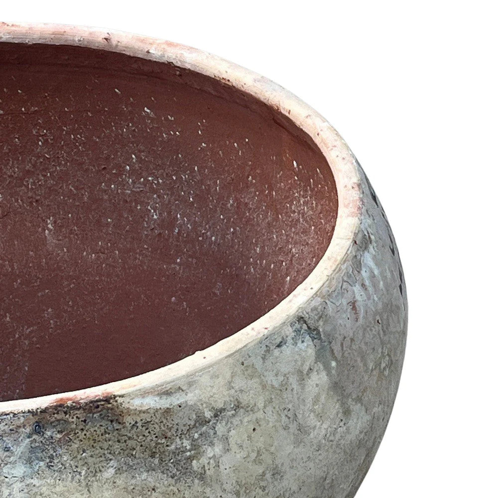 Oversized Vietnamese terracotta planter with timeworn finish, 23.5-inch opening