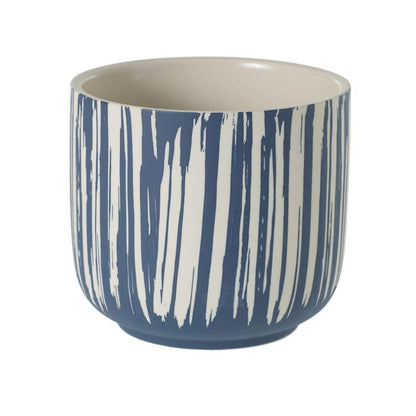 Westview ceramic pot with geometric patterns on a wooden shelf at Trendy Gardener in Des Moines Iowa 