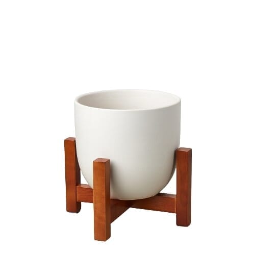 Ceramic Contour Pot with Wood Stand - 7 Inch-Accessories ($10 Ship/31oz)-Trendy Gardener