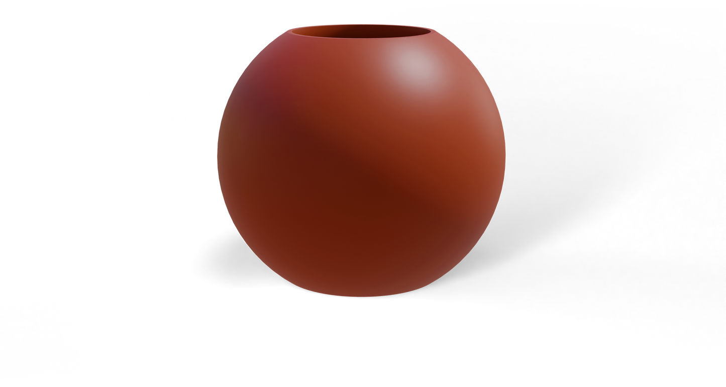 Globe Sculptural Fiberglass Planter in Matte Terra Cotta