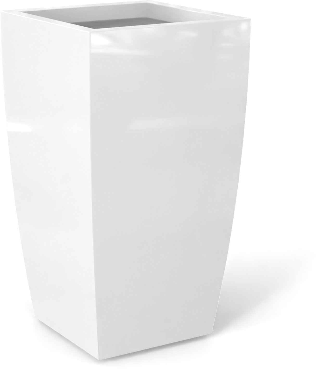 Toulan Tall Tapered Square Fiberglass Planter in Gloss Bright White