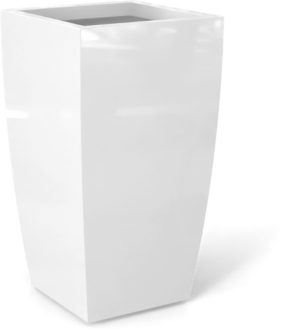 Toulan Tall Tapered Square Fiberglass Planter in Gloss Bright White