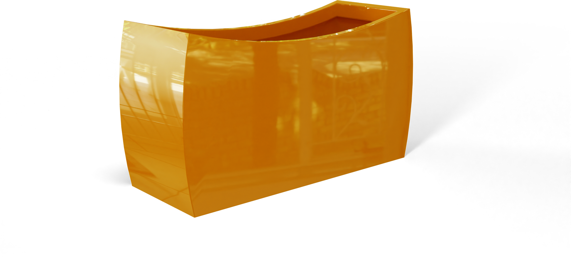 Seoul Curved Rectangular Fiberglass Planter in Gloss Tangerine