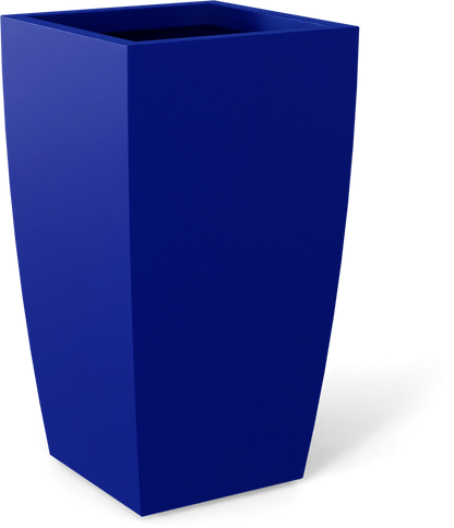 Toulan Tall Tapered Square Fiberglass Planter in Matte Cobalt Blue