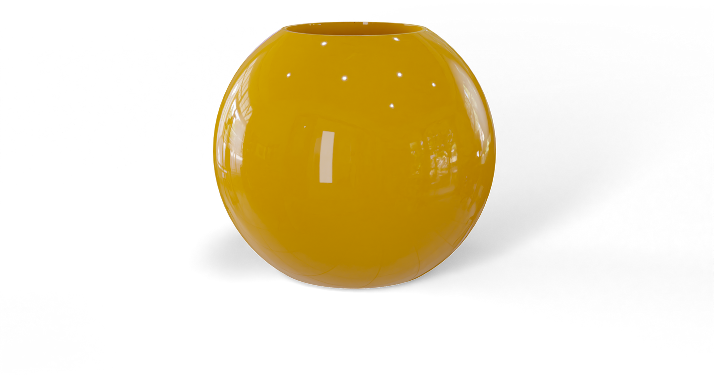 Globe Sculptural Fiberglass Planter in Gloss Saffron