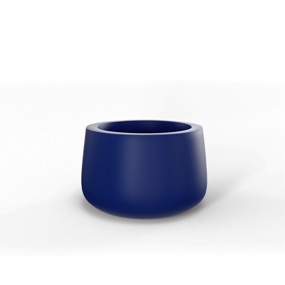 Short Hayden Round Fiberglass Planter in Matte Cobalt Blue