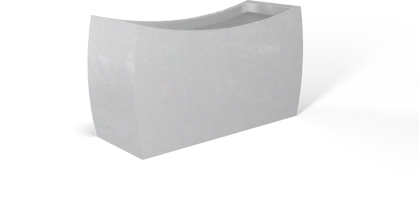 Seoul Curved Rectangular Fiberglass Planter in Metallic Silver