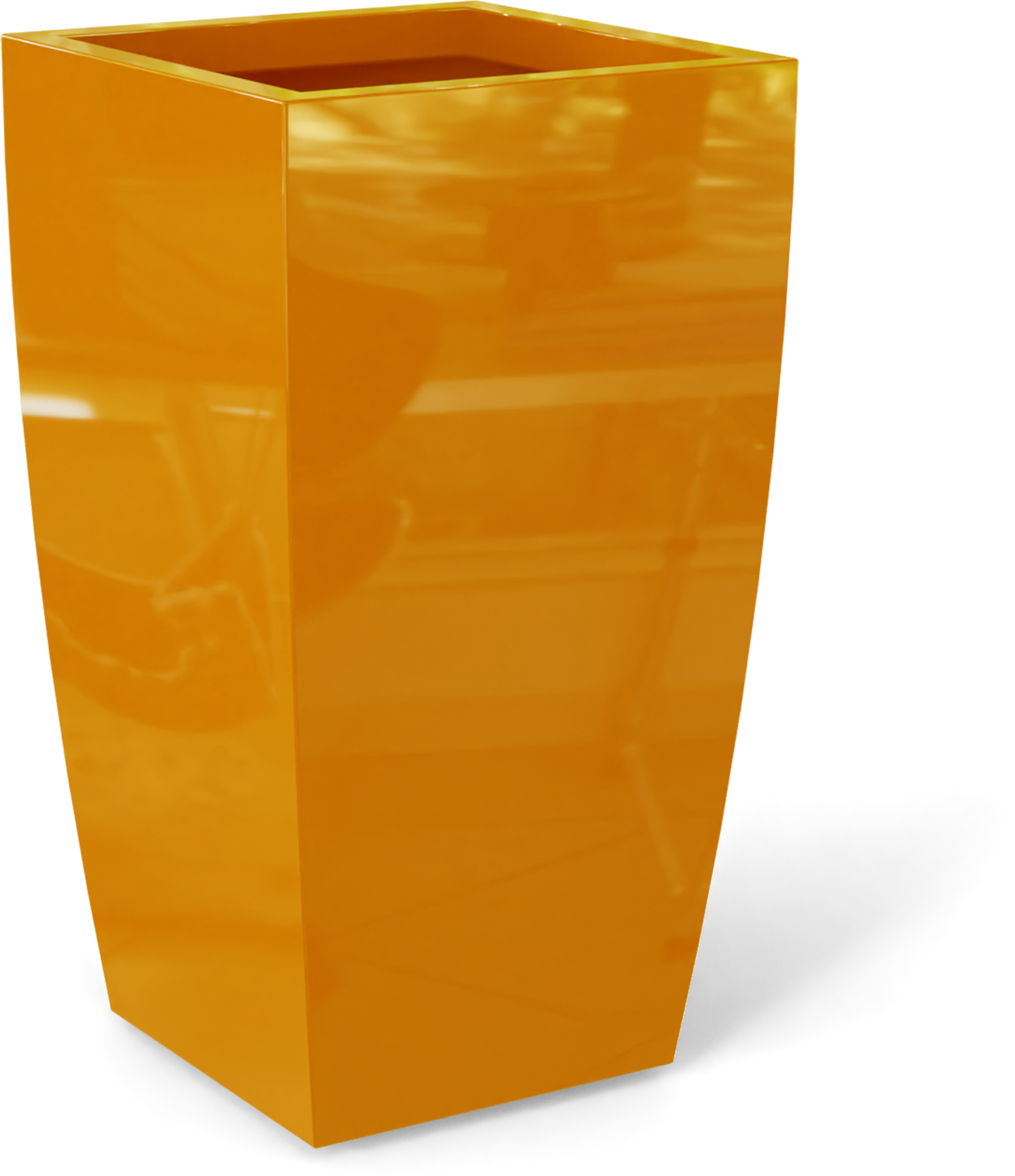 Toulan Tall Tapered Square Fiberglass Planter in Gloss Tangerine