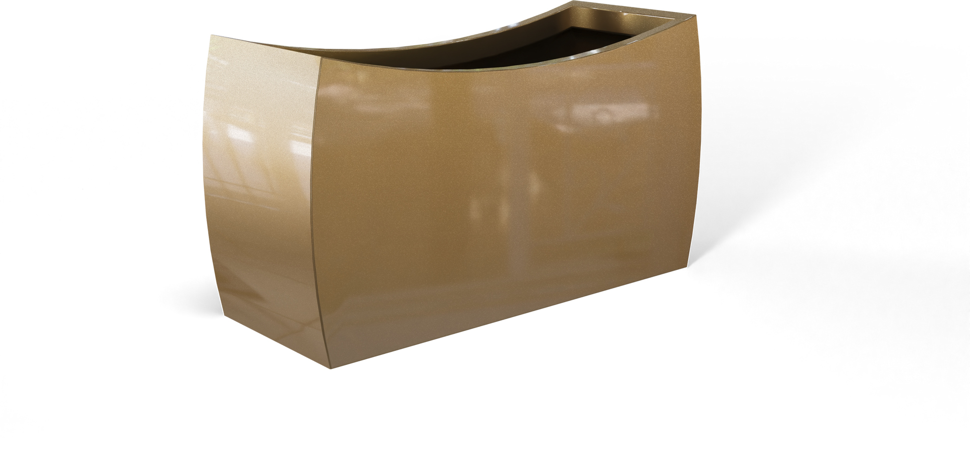 Seoul Curved Rectangular Fiberglass Planter in Gloss Metallic Gold