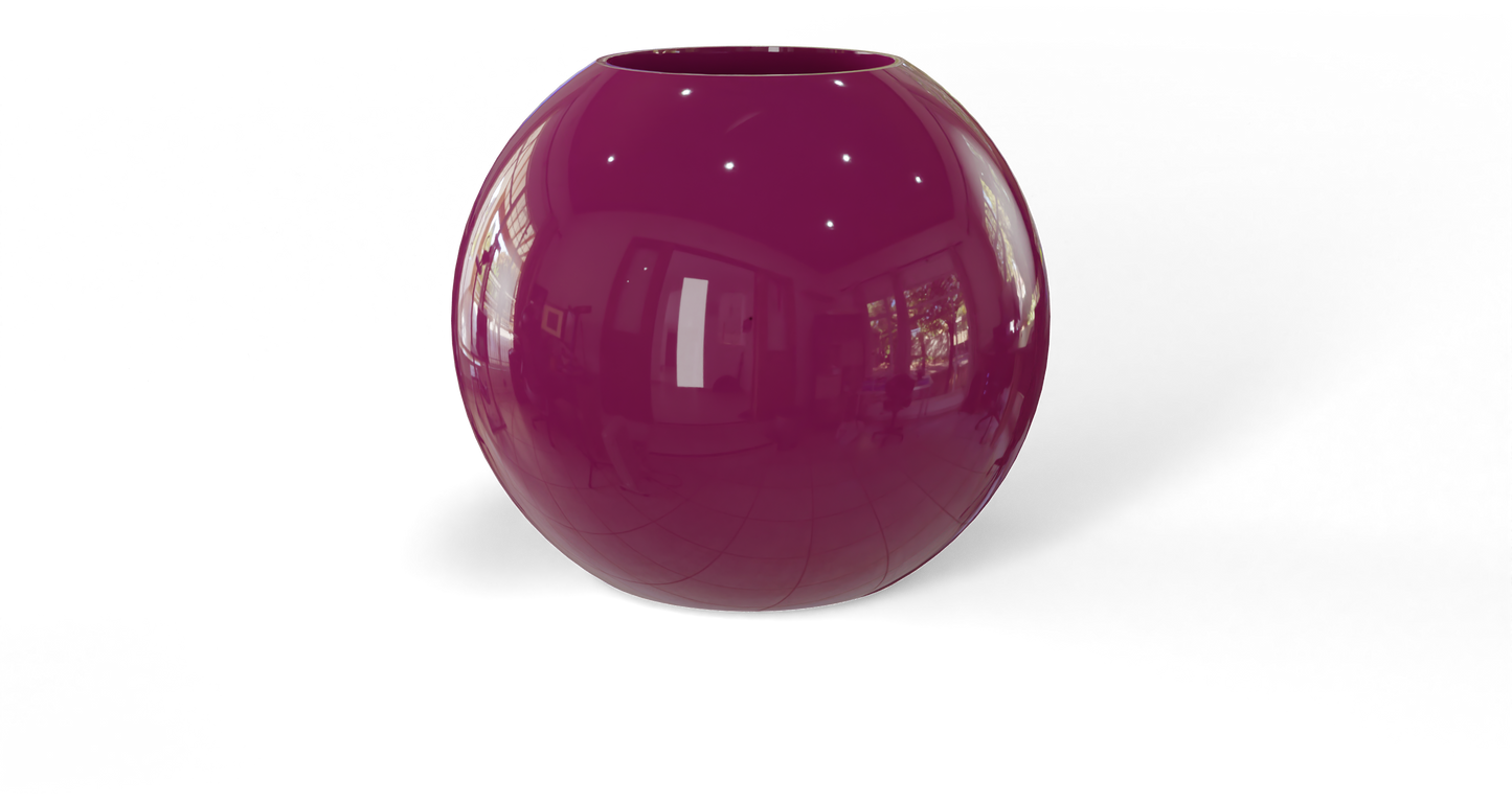 Globe Sculptural Fiberglass Planter in Gloss Eggplant
