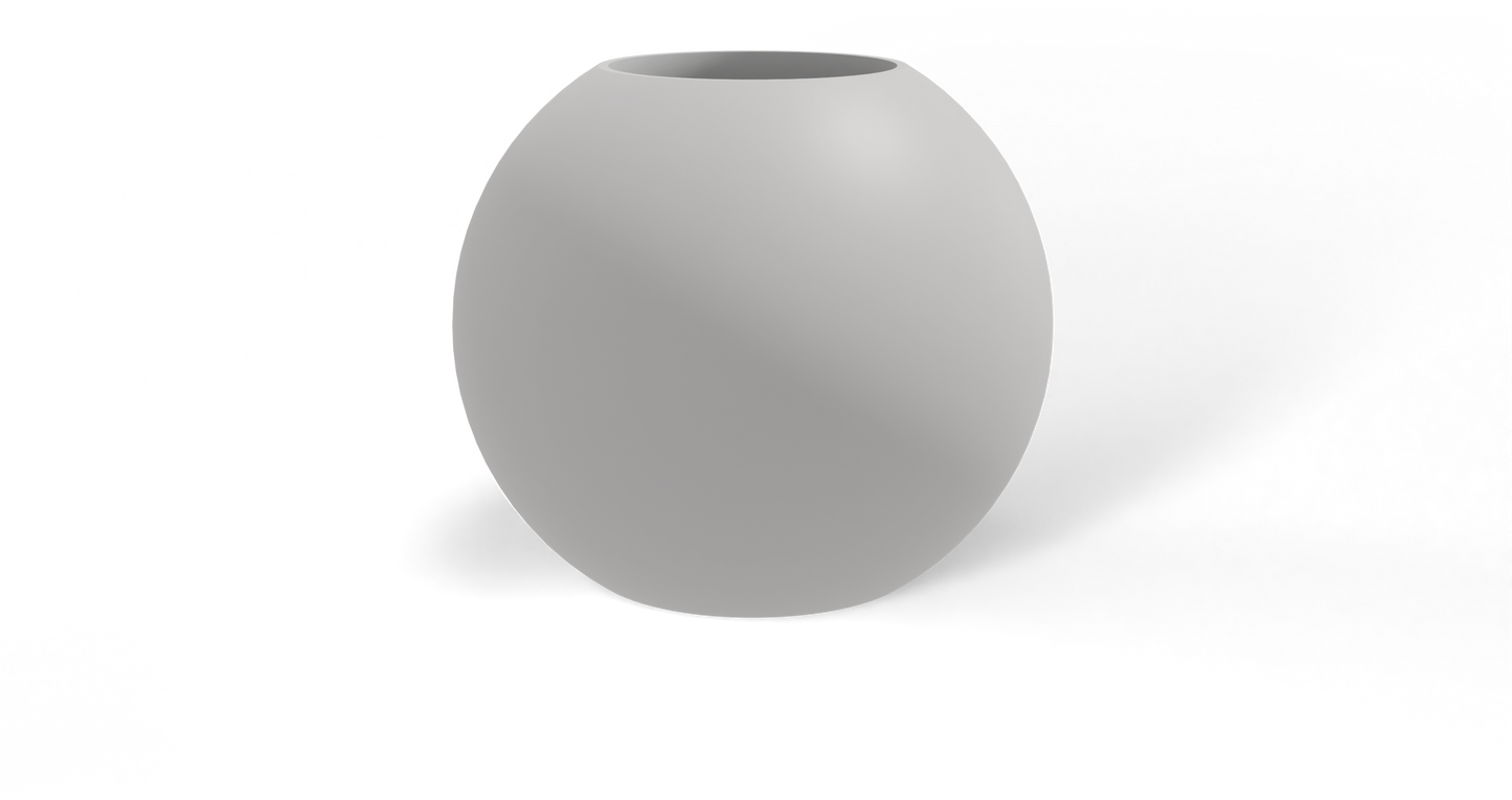 Globe Sculptural Fiberglass Planter in Matte Cement Grey