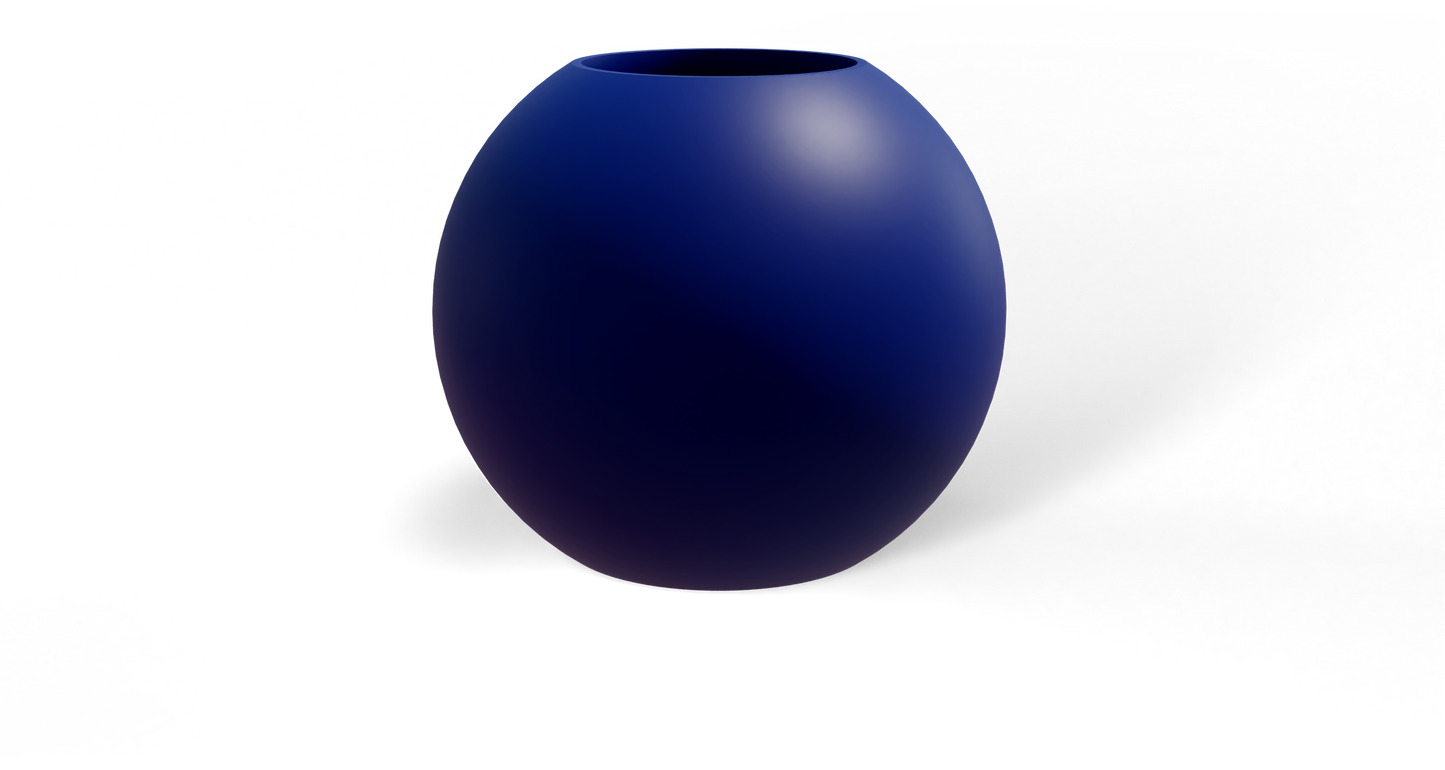 Globe Sculptural Fiberglass Planter in Matte Cobalt Blue