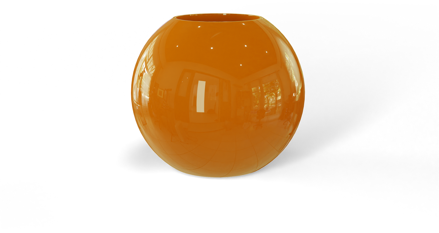 Globe Sculptural Fiberglass Planter in Gloss Tangerine
