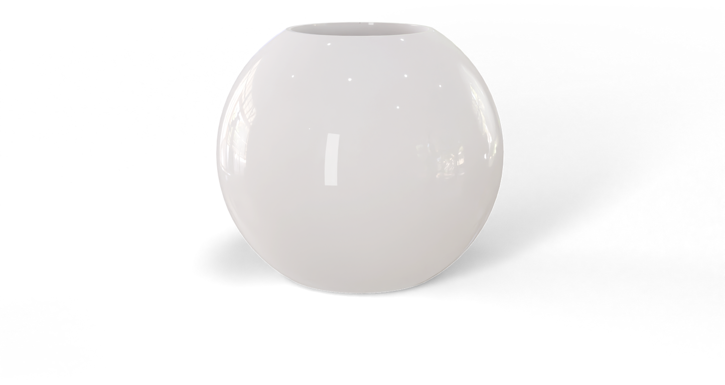 Globe Sculptural Fiberglass Planter in Gloss Bright White