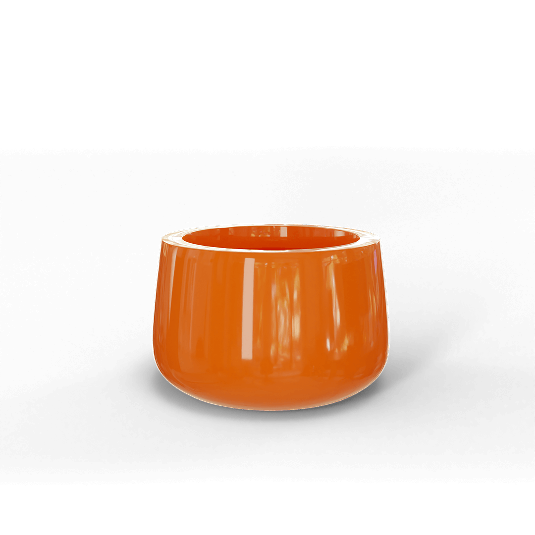 Short Hayden Round Fiberglass Planter in Gloss Tangerine