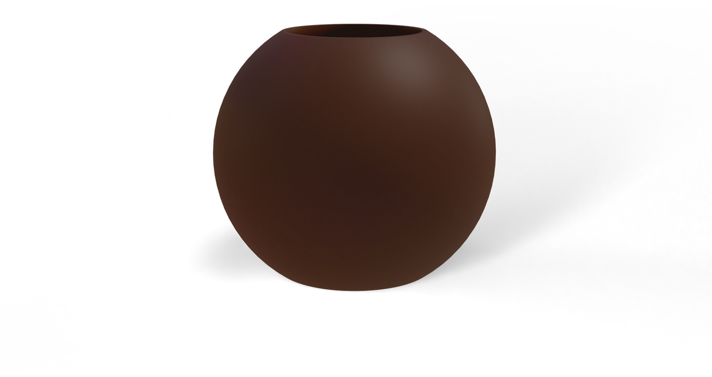 Globe Sculptural Fiberglass Planter in Matte Dark Brown