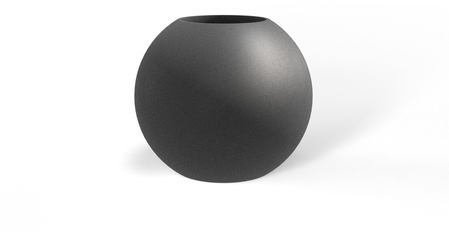 Globe Sculptural Fiberglass Planter in Matte Gunmetal