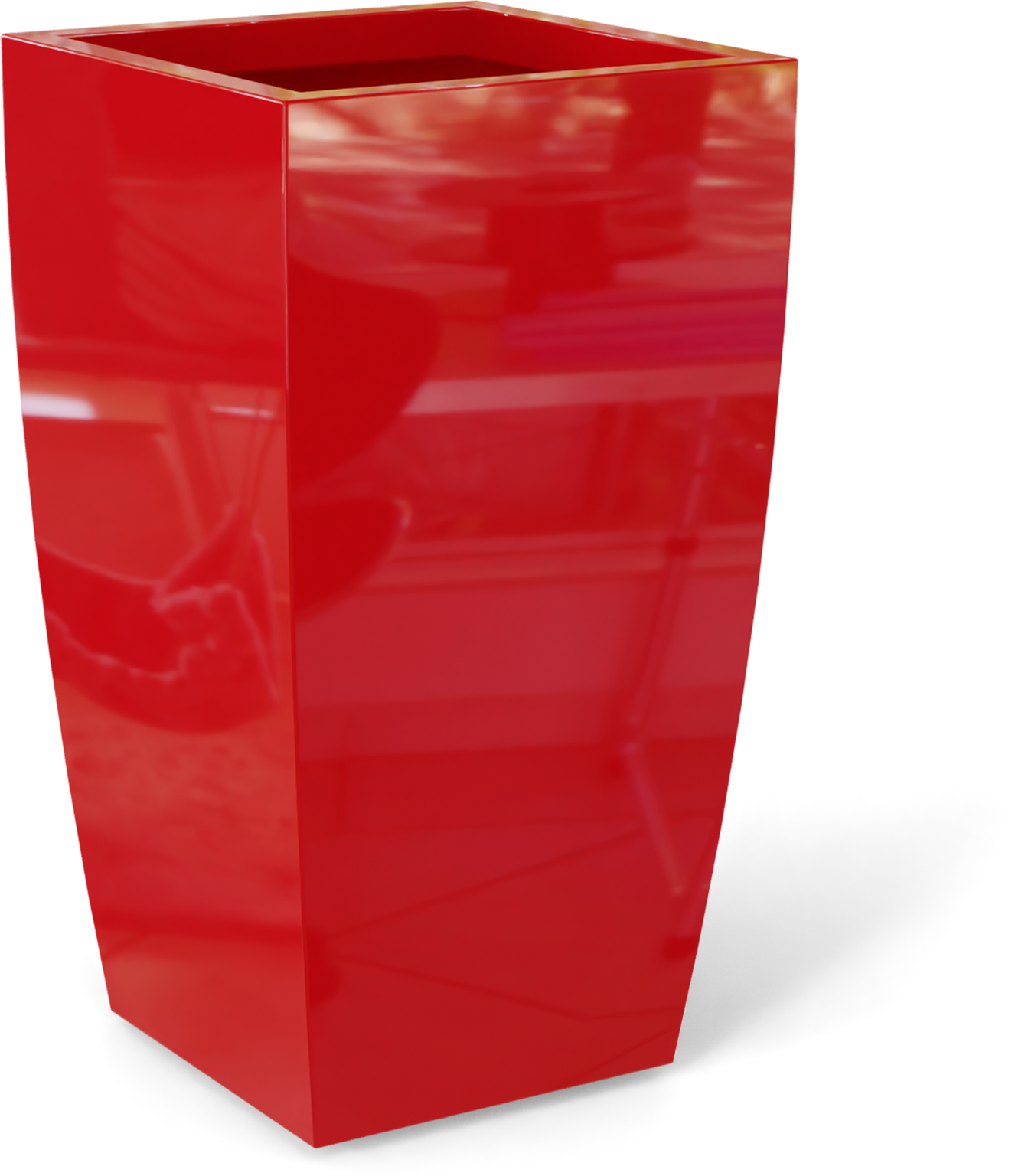 Toulan Tall Tapered Square Fiberglass Planter in Gloss Red